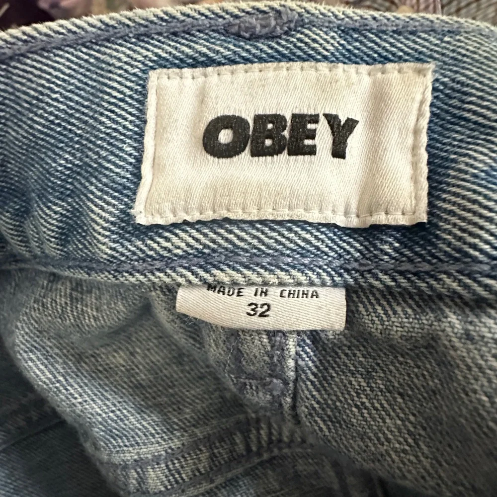 Obey Mens Carpenter Jeans Light Wash Blue Size 32 Streetwear Workwear Loose Fit